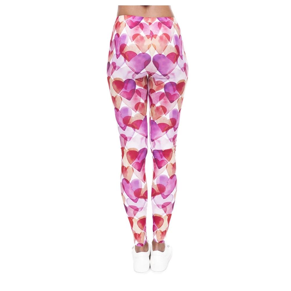 Sweet Pink hearts Sexy Legging Anti Cellulite Elasticity Fashion Push Up Fitness Gym Leggings Women Pants Stacked Slim Legins