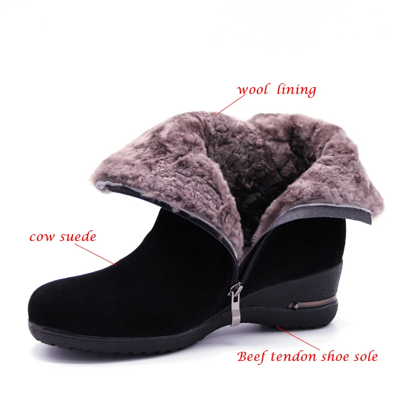 

2020 Winter New Warm Wool Fur Ankle Boots Genuine Wool Full Grain Leather Long Plush Snow Boots Women High Quality Wedges Shoes