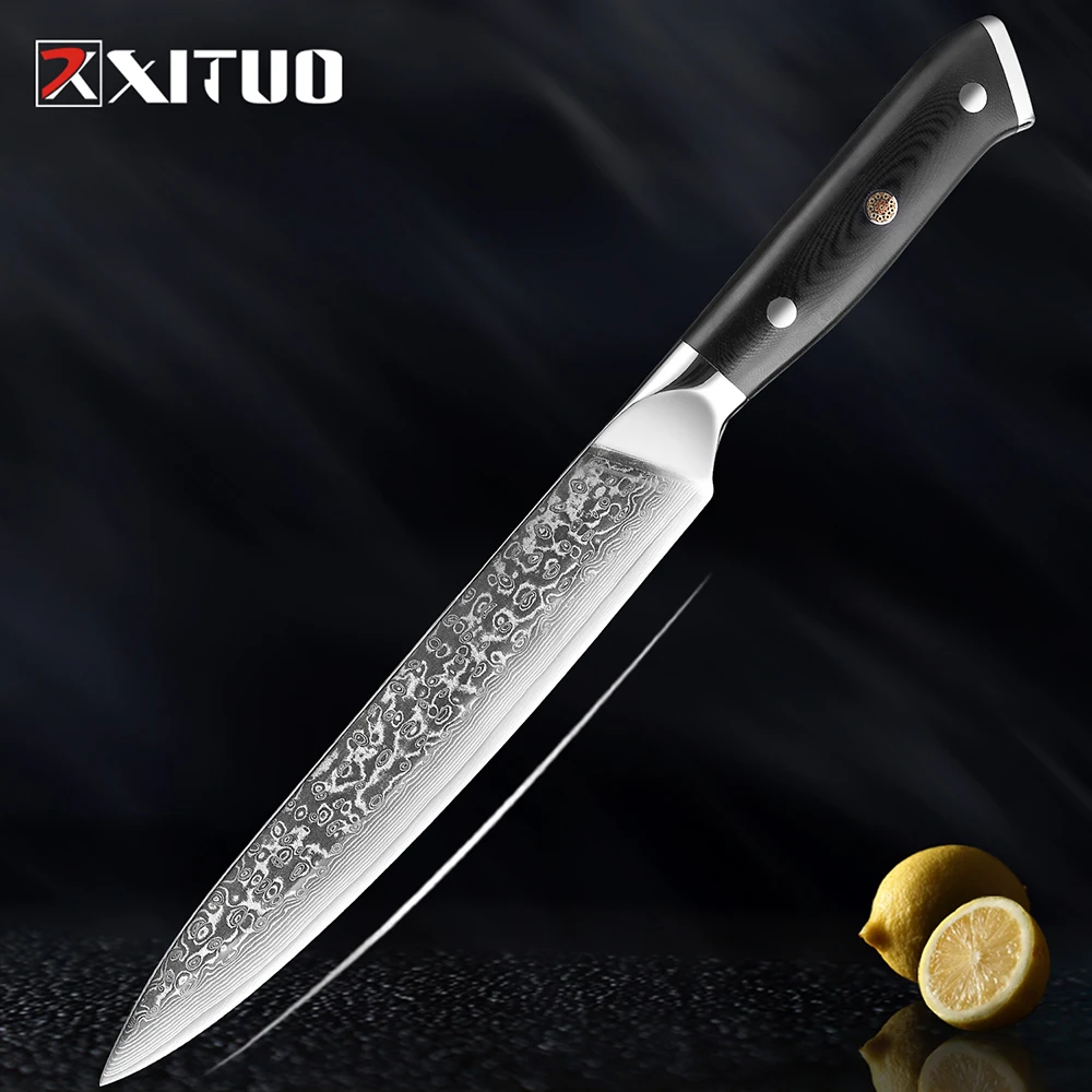 

XITUO 8 inch Slicing Knife Japanese Damascus Steel Cleaver Meat Knife G10 Handle Professional Sashimi Sushi Chef Knives Cooking