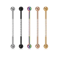1pc crystal industrial barbell cartilage earring piercing stainless steel long ear stud tragus helix retainer body jewelry 38mm
