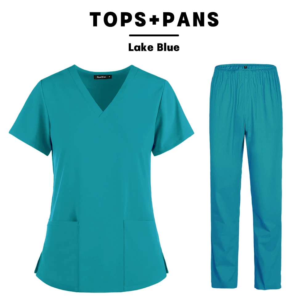 Operating Room Scrubs Clothes Doctor Nurse Dentist Working Tops Medical Surgical Beauty Salon Lab Dental Hospital Tops and Pans