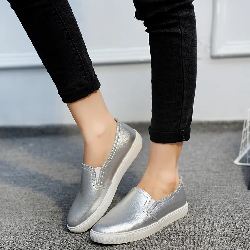 

2021 New Leather Women Fltats Casual Leather Shoes For Women Spring Summer Flat Shoes White Ladies Lacing Loafers Zapatos Mujer