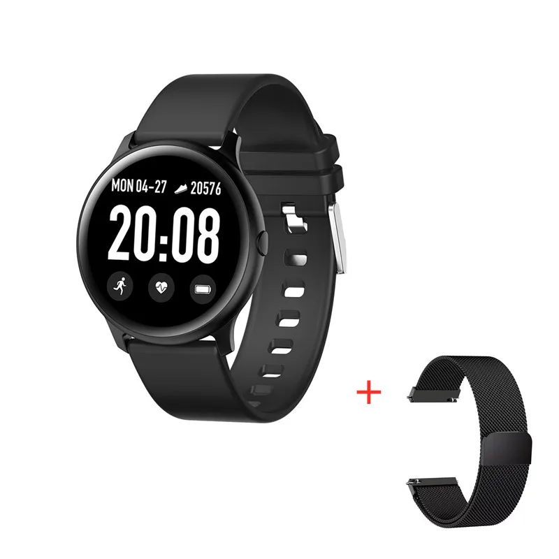 black addstrap KW19 браслет, измеритель артериального давления, пульсометр, смарт-браслет, часы, фитнес-трекер, спортивные Смарт-часы для женщин - Цвет: black addstrap
