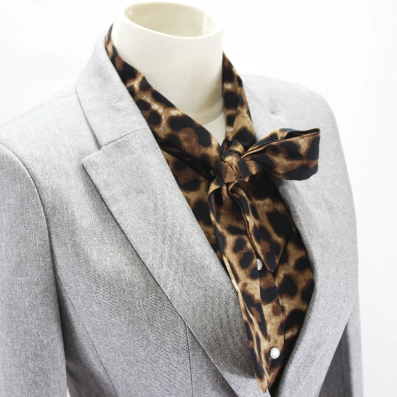 

Women Chiffon Bow Tied Neck Detachable False Fake Collar Vintage Leopard Print Half Blouse Shirt Button Dickey Crop Top