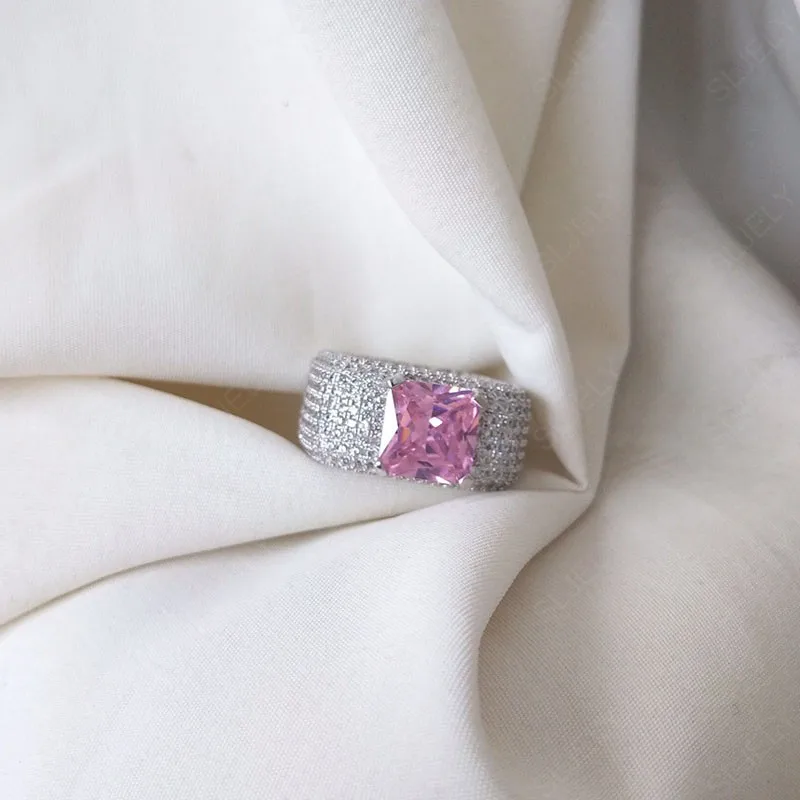 Женское широкое кольцо SLJELY из стерлингового серебра 925 пробы с квадратным