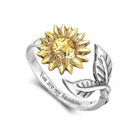 lovely creative silver color daisy women ring flower with leaf shaped opening adjustable wedding ring fashion jewelry