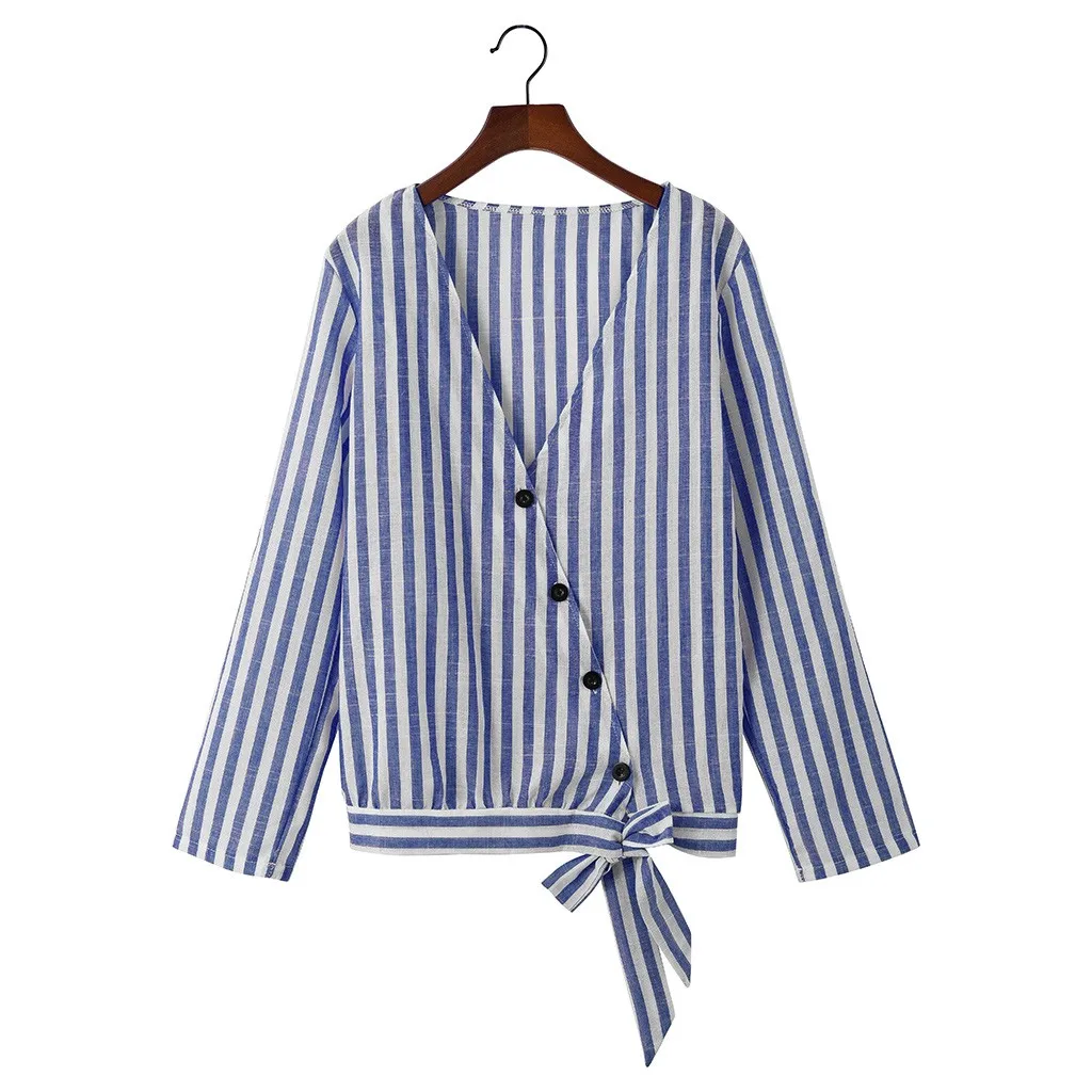 Женская футболка Базовая Классическая полосатая с пуговицами Повседневная