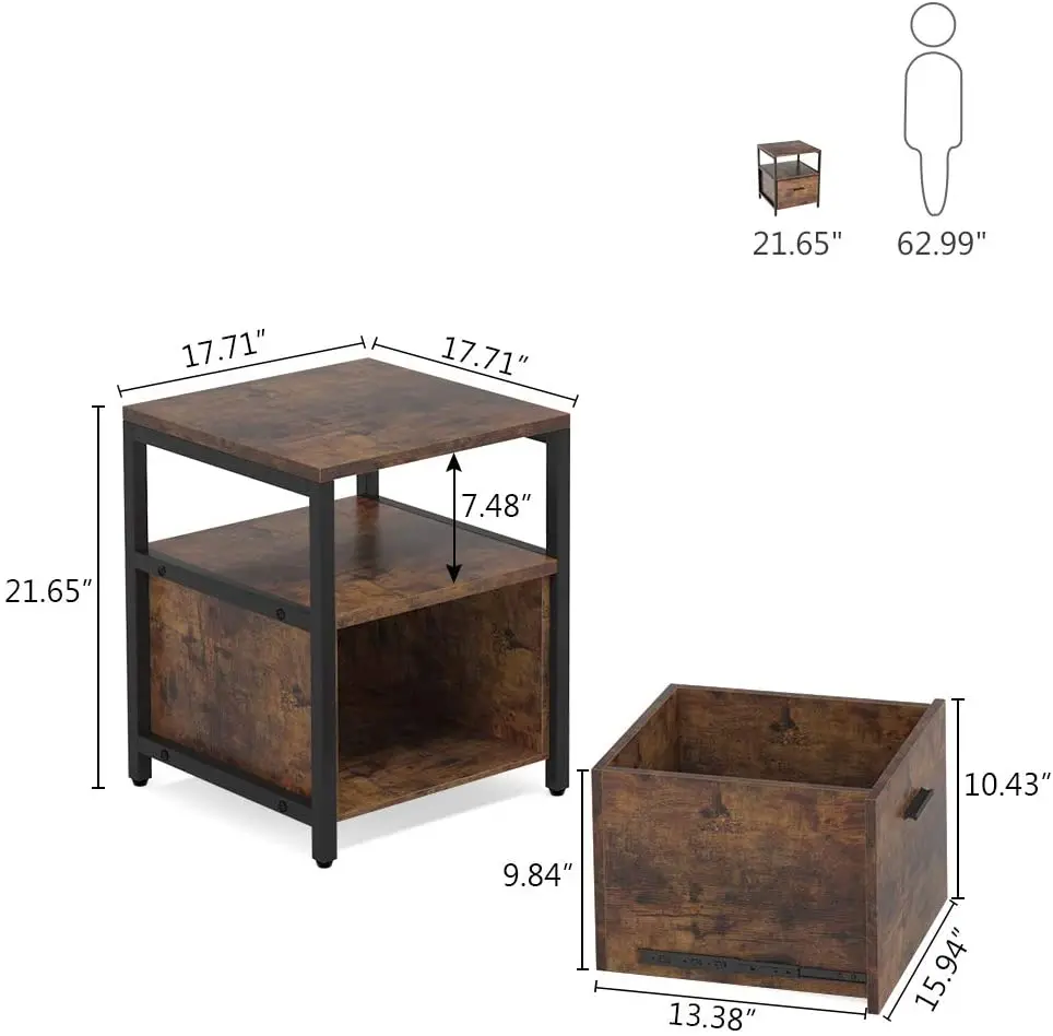 Промышленная тумбочка Tribesigns с выдвижным ящиком боковой столик для небольших