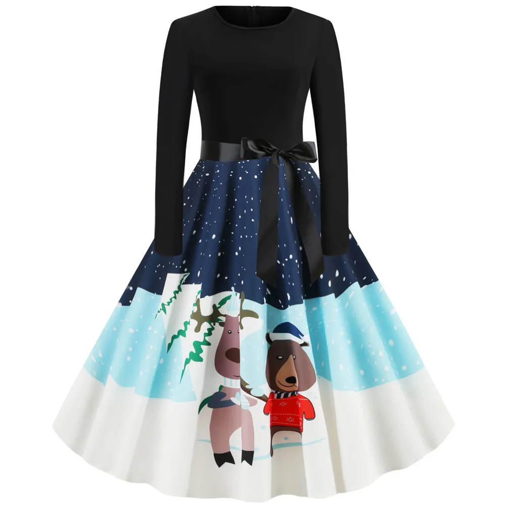 Зимнее новогодвечерние вечернее платье для женщин с принтом снеговика модное