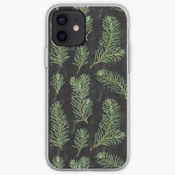 

Watercolor Pine Branches Pattern On Blac Phone Case for iPhone 5 5S SE X XS XR Max 6 6S 7 8 Plus 11 12 13 Pro Max Mini Silicon