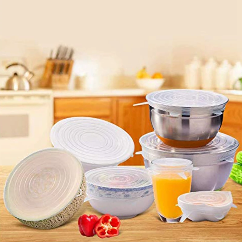 Силиконовые растягивающиеся крышки многоразовые для пищевых контейнеров