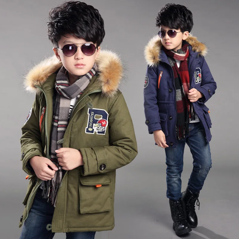 Зимняя одежда для мальчиков теплая парка с капюшоном хлопковой подкладкой