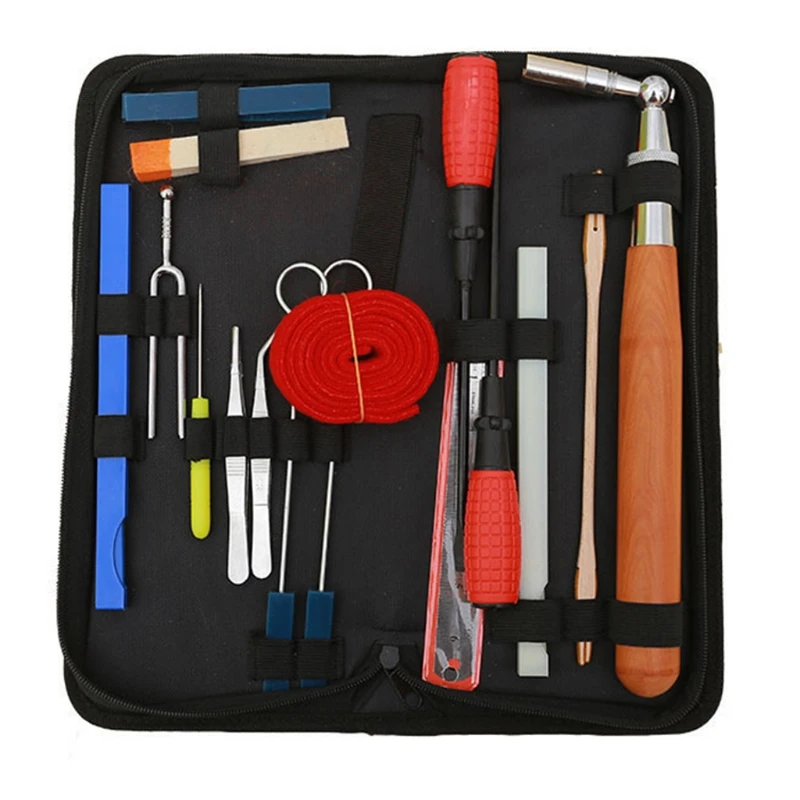 

18 Pcs Professional Piano Tuning Kit Tuning Tools Piano Tuning Instrument Tool Wood Handle Tuning Key with Bag
