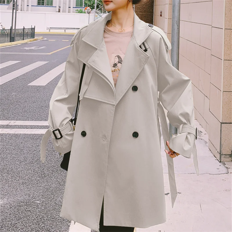 

Autumn classic khaki trench coat for women high quality windbreaker 2021 spring Korean office lady beige trench coat femme K1073