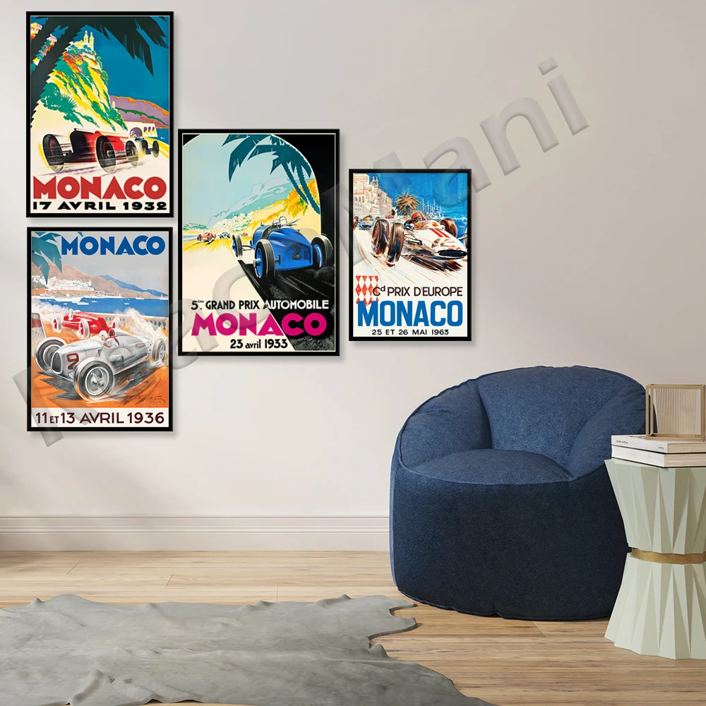 Монако. Винтажный постер Grand Prix 1932-ретро для путешествий