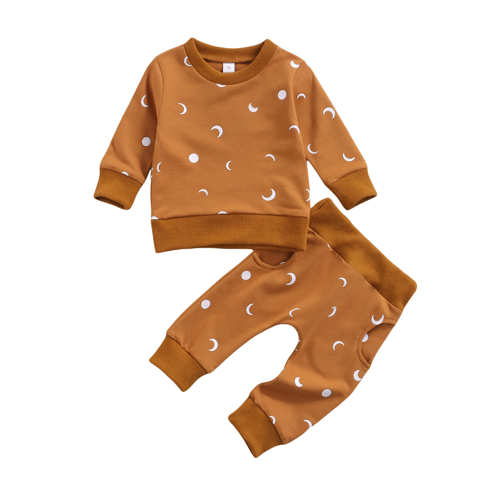 

Newest Arrival Sun Moon Print O-Neck Long Sleeve Tops+ Trousers with Pockets for Spring Fall, 0-24 Months For Toddler Baby