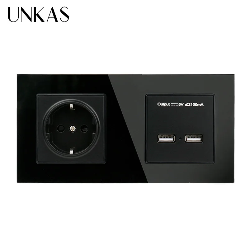 UNKAS ЕС электрическая розетка с зарядное устройство для автомобиля двумя портами
