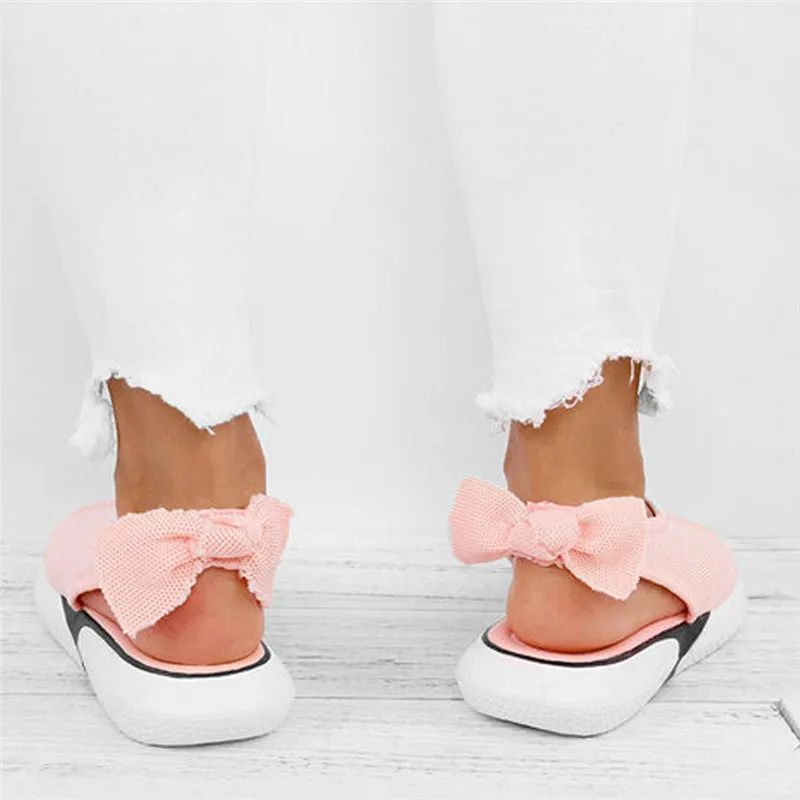 

Women Back Bow Sandals Female Summer Flat Bottom Wedge Breathable Ladies Slip-on Casual Sport Sandals Women Sandalias #40