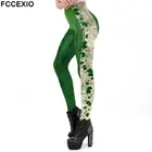 Леггинсы FCCEXIO с зеленым клевером на удачу, женская одежда на день Патрика, леггинсы для тренировок и фитнеса, леггинсы с 3D принтом