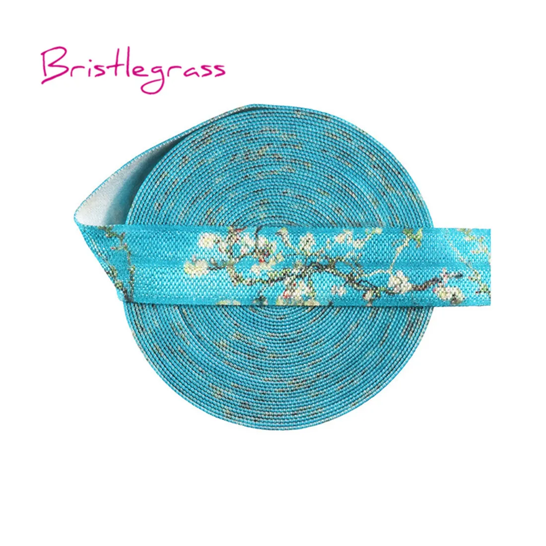 BRISTLEGRASS 5 ярдов 5/" 15 мм миндальный цветок печати Блестящий складной эластичный враг спандекс атласная лента платье с повязкой кружево отделка Шитье