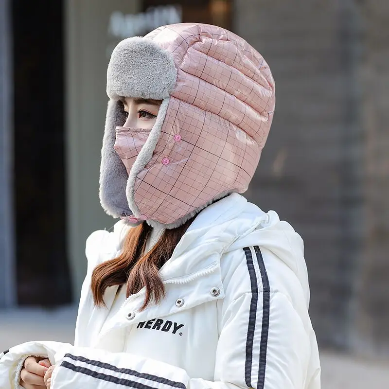 

Winter Hat For Women Men Bomber Plush Earflap Russian Ushanka Trapper Pilot Hat Down Warm Outdoor Skiing Caps