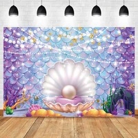 laeacco fish scales shell pearl lamp baby shower backdrop for photography mermaid personalized portrait poster photo background