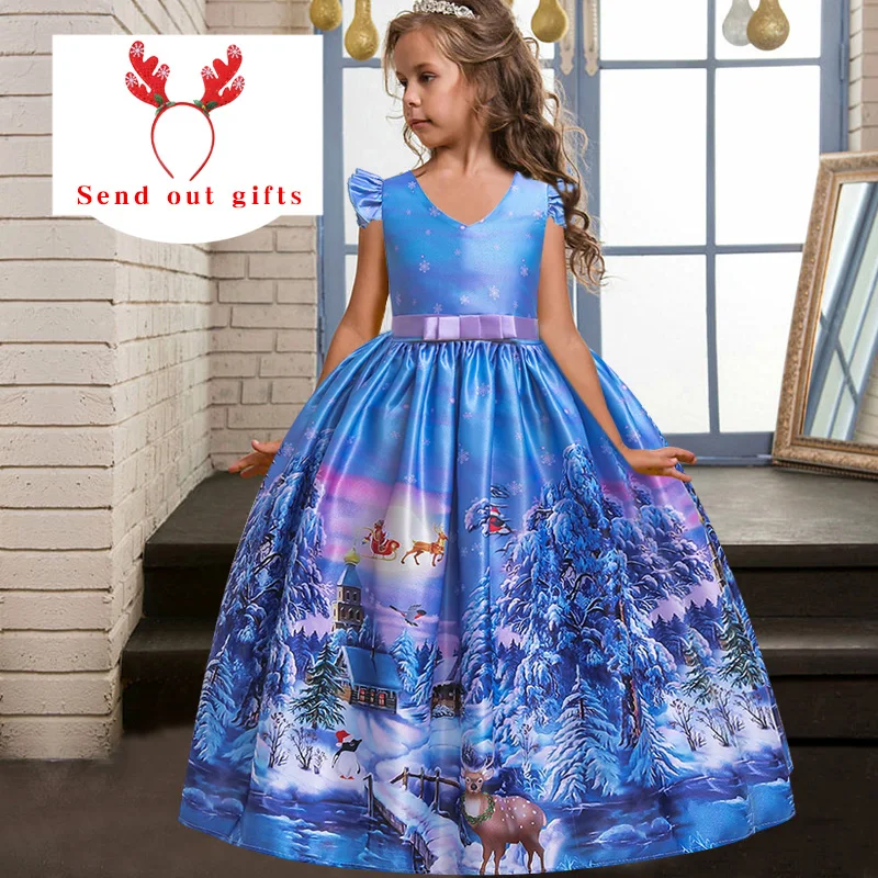 Новогоднее рождественское длинное платье принцессы для девочек вечерние платья
