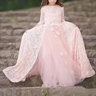 Настоящее изображение; Розовые Платья с цветочным узором для девочек; Для свадебной вечеринки; Длина до пола; Платье принцессы с открытой спиной; Платье Юниор; Платье подружки невесты для девочек