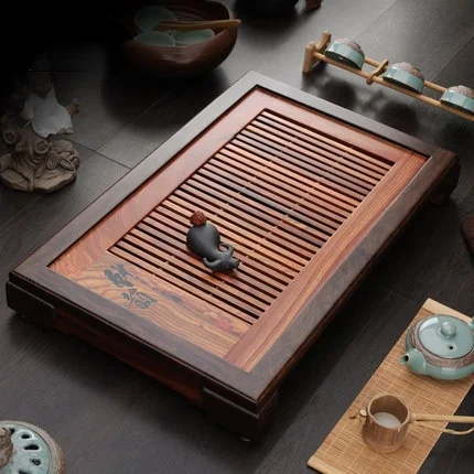 

53*34*7cm High Quality Ebony Tea Tray Rosewood Drainage And Water Storage Dual Use Kung Fu Tea Set Tea Stand Free Shipping