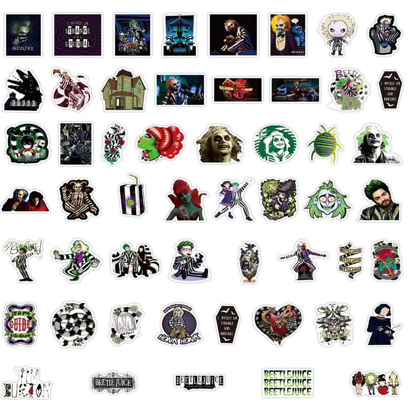 

10/50pcs/pack Beetlejuice Stickers Classic TV Show Decal for Motorcycles Water Cups Furniture Luggage Skateboards Computers