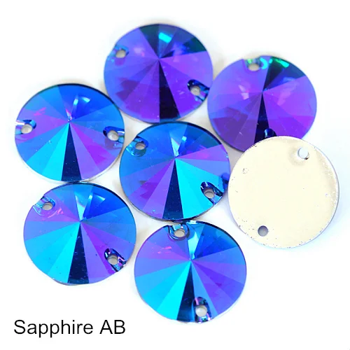 Sapphire AB Круглые разноцветные стразы Rivoli из смолы, стразы для пришивания, стразы для пришивания, круглые стразы для пришивания одежды Y3625 - Цвет: Sapphire AB