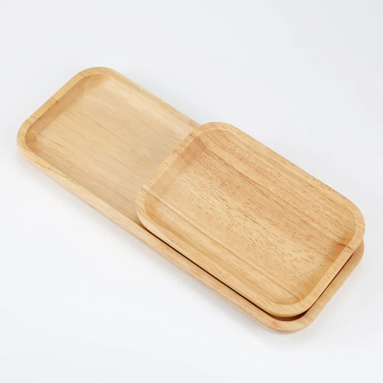 

Rubber Wood Rectangle Storage Plate Fruit Dishes Saucer Tea Tray Wooden Dessert Dinner Bread Plates