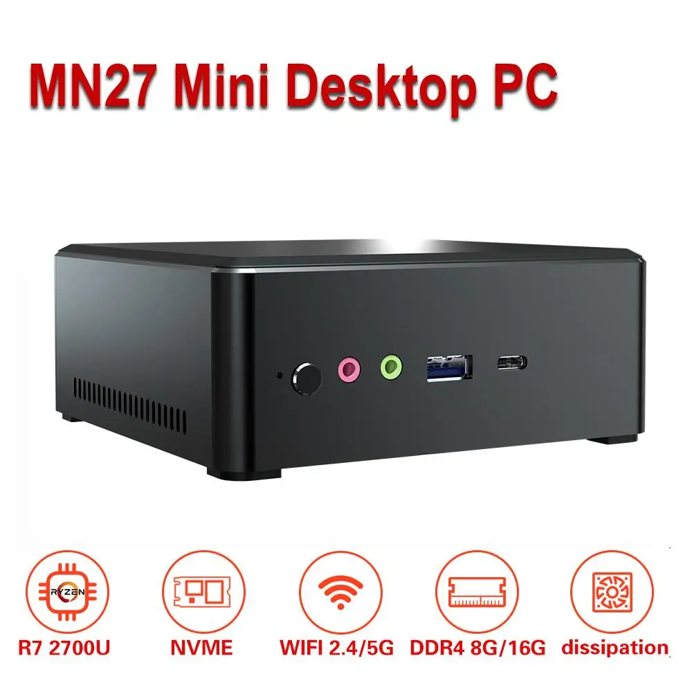 

MN27 AMD Ryzen R7 2700U Mini Desktop PC 16GB DDR4 512GB NVME SSD Mini PC Radeon Vega 10 Graphics 2.2GHz to 3.8GHz DP HD Type-C