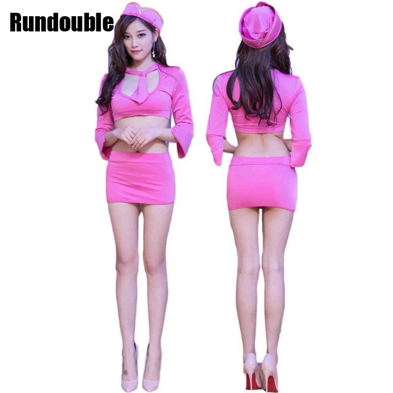

Sexy Women Erotic Airline Stewardess Costume Pink Officer Ladies Roleplay Fancy Short Dress Adult Cops Flight Attendant Uniform