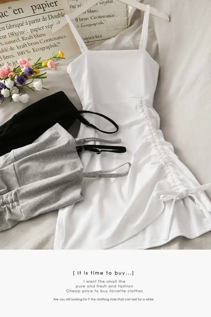 

2020 new drawstring pleated slim suspender skirt women's solid lace up sexy buttock wrap dress