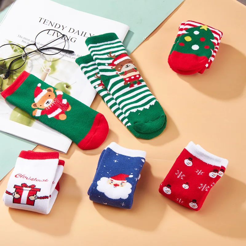 

6 Pairs Cotton Winter Baby Socks Girl Boys Kids Children New Sokken Terry Snowflake Elk Santa Claus Christmas Gift Cheap Stuff