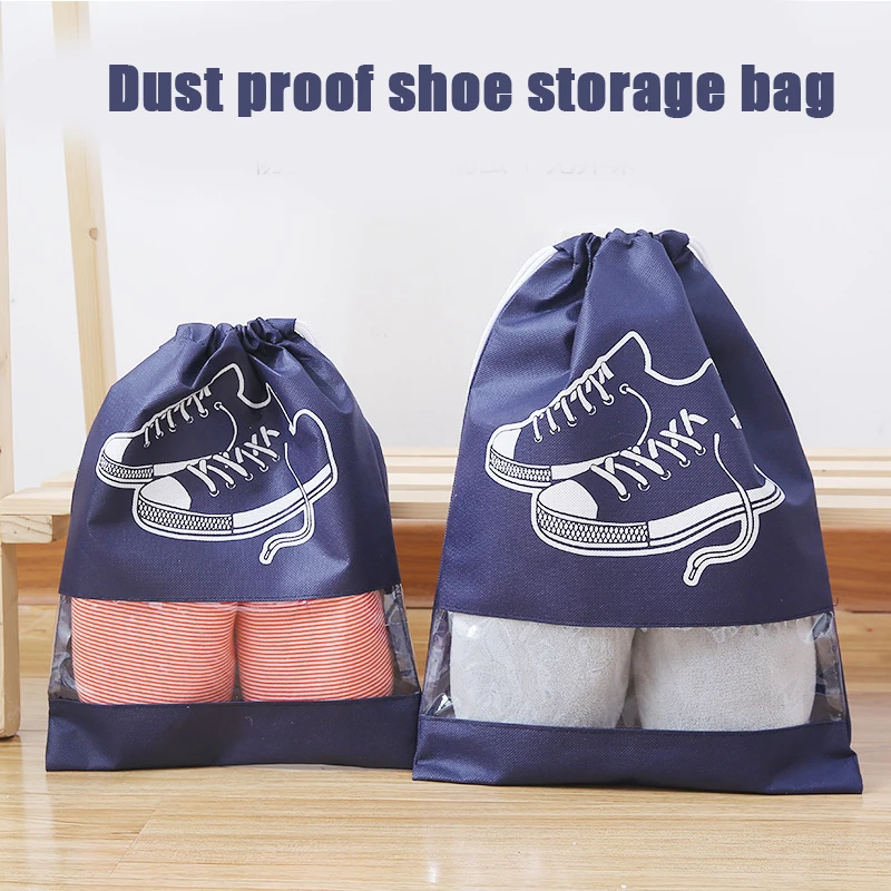 5pcs/lot Shoe Bags Waterproof Dust-proof Drawstring Bag Portable Travel Storage Pouch Organizer With Transparent | Дом и сад