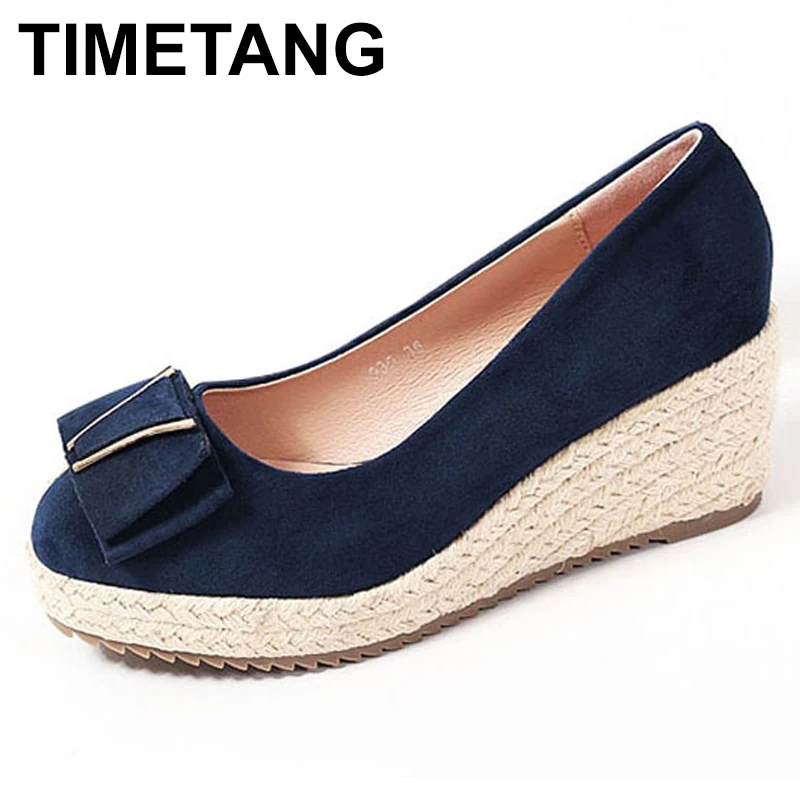 

TIMETANG kate middleton Single Shoes High Heels wedge heel straw lame waterproof shallow mouth Women's Shoes With Butterfly Bow