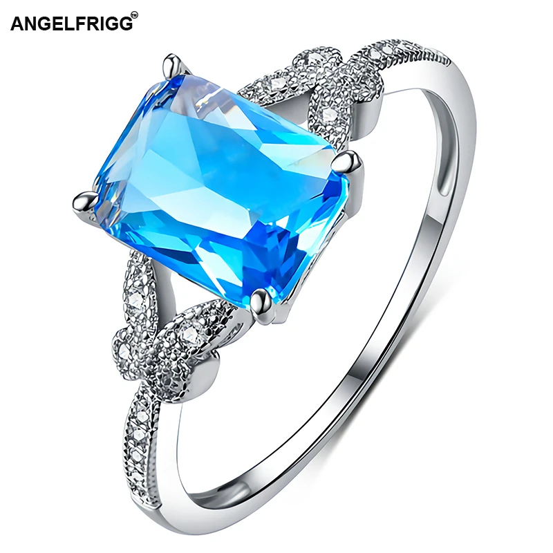 ANGELFRIGG серебряный цвет кольца для женщин с светильник синий AAA циркон обручение