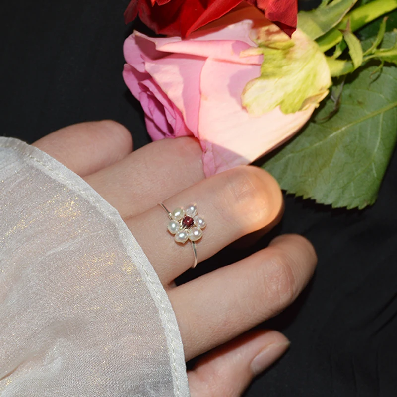 

ASHIQI 2020 Fashion 3-4mm Mini Small Freshwater Pearl Flowers Rings for Women Real 925 Sterling Silver Jewelry for Women Gift