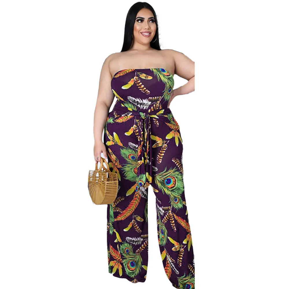 

Комбинезон-труба с принтом для женщин, пикантный модный цельный комбинезон с открытой спиной, большие размеры 4XL 5XL