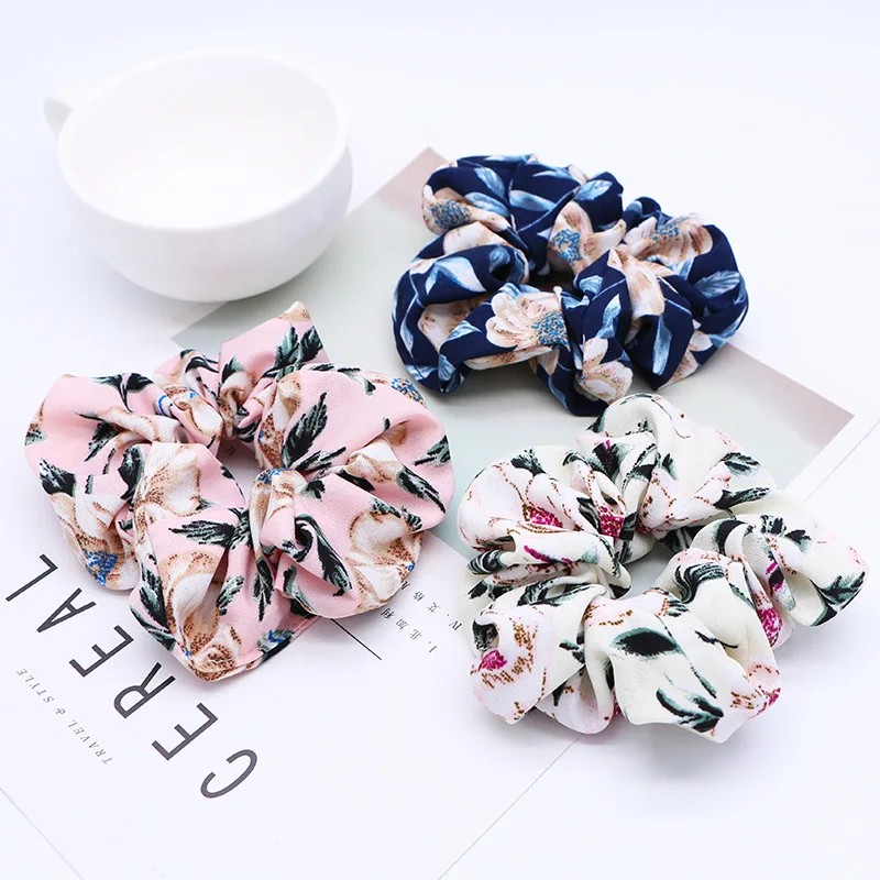 2020 модные Цветочный принт Scrunchies однотонные длинные волосы ленты для Женский
