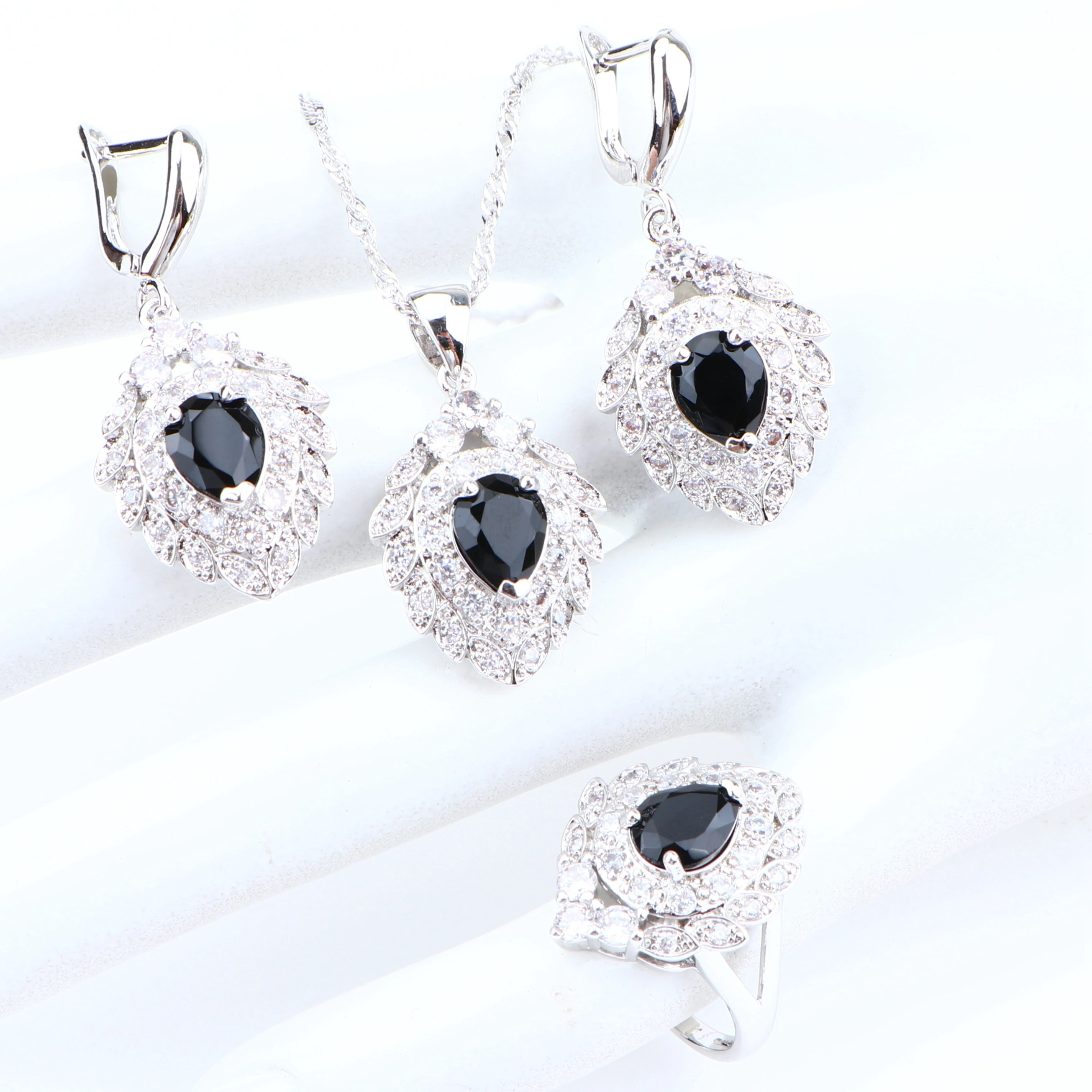 Набор свадебных украшений из серебра 925 пробы с черным кубическим цирконием