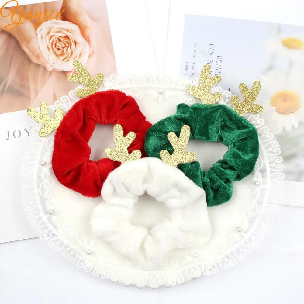 12pcs/lot 2021 Christmas Festival Velvet Deer Antler Girl's Ponytail Scrunchies European DIY Hair Accessories Women Bands - купить по