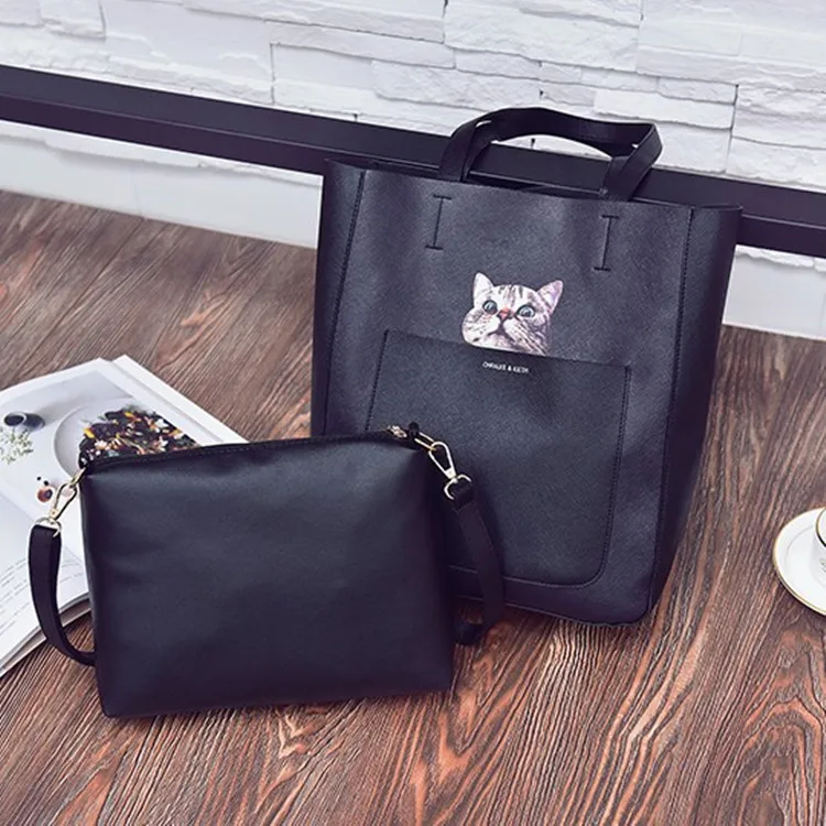 Набор женских сумок 2 Милая голова кошки девушки одиночные Сумки На Плечо дамы