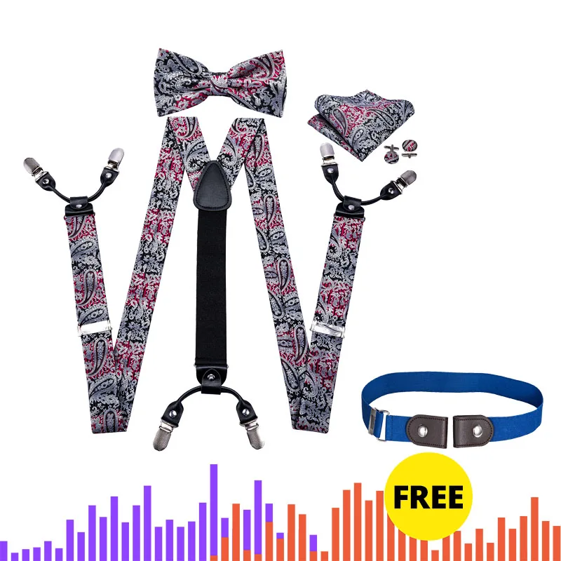 Комплект шелковых подтяжек Barry.Wang для мужчин Y образные кожаные подтяжки с 6