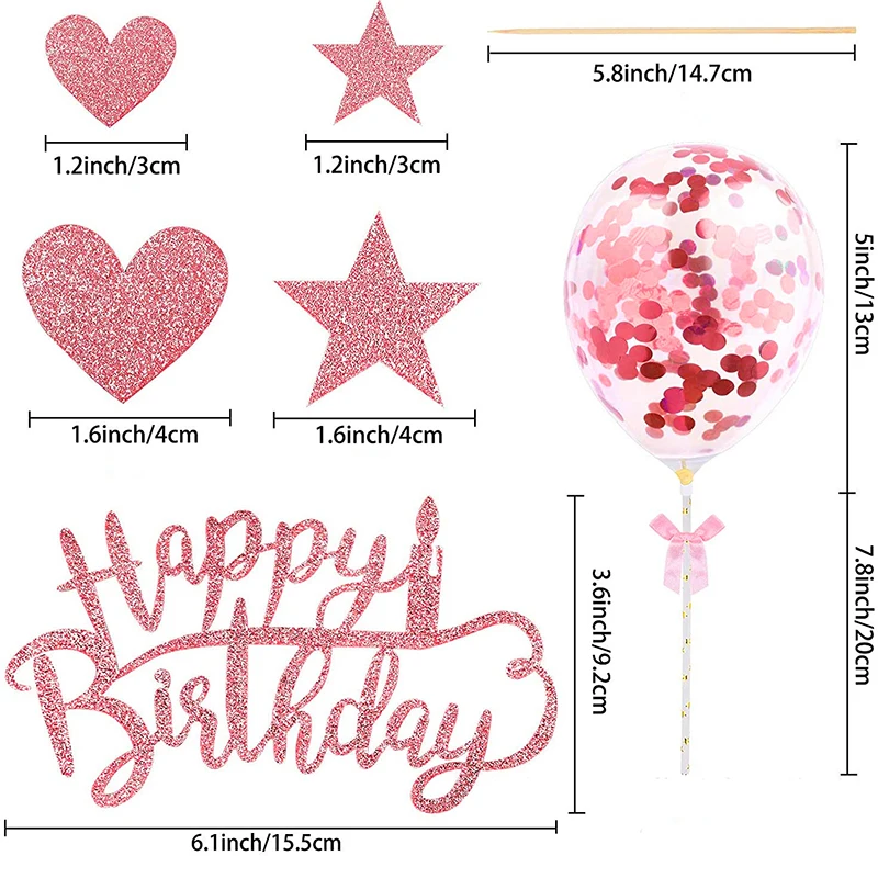 

Happy Birthday Party Cake Toppers Creative DIY Confetti Balloon Cake Decor Star Cupcake Decor Kid Girl Happy Birthday Decor