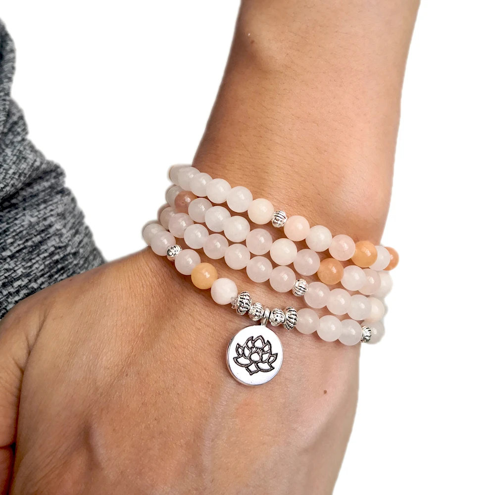 6 мм 108 модные бусины Мала Браслет Розовый Авантюрин обернутые запястья Лотос