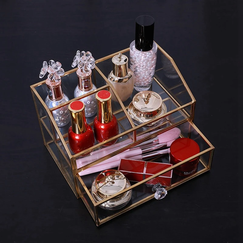 

New 2 Pcs Make Up Storage Baskets Vintage Golden Polygon Shaped Organizer, 19 X 11.6 X 12cm & 23.3 X 10.3 X 10.3cm