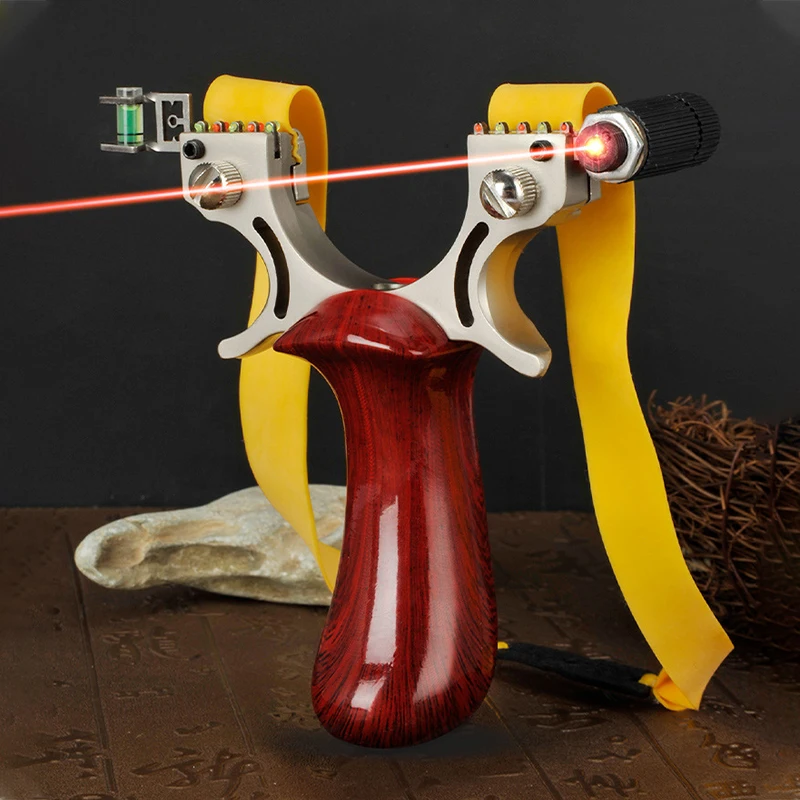 

New Laser Infrared Slingshot Alloy Catapult Head + Imitation Wood Grain Handle Use Flat Rubber Band for Outdoor Shooting